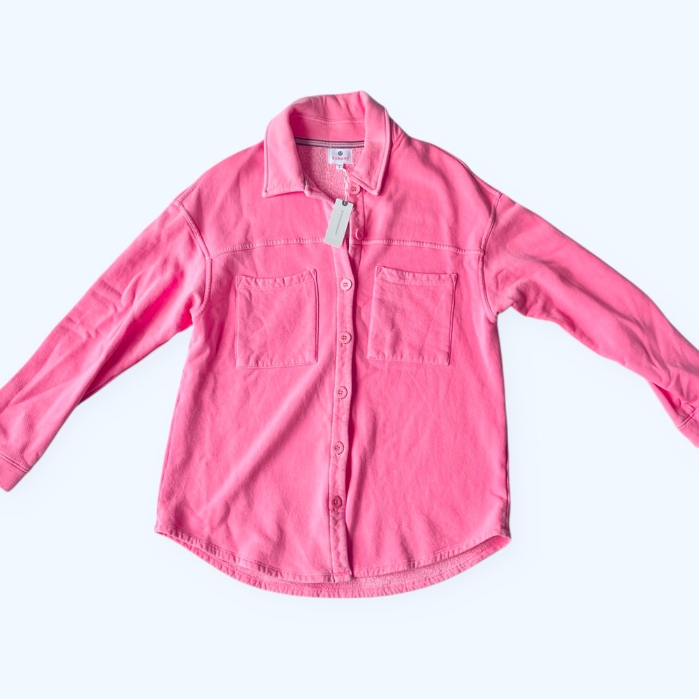 NWT Anthropologie Sundry Oversized Fleece Shirt size M in Hot Pink - Picture 6 of 8